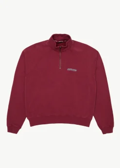 Sweaters & Hoodies|Outerwear<Afends Quartz Zip  - Raglan Quarter Zip Crew Washed Burgundy