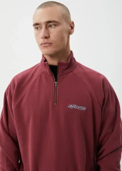 Sweaters & Hoodies|Outerwear<Afends Quartz Zip  - Raglan Quarter Zip Crew Washed Burgundy