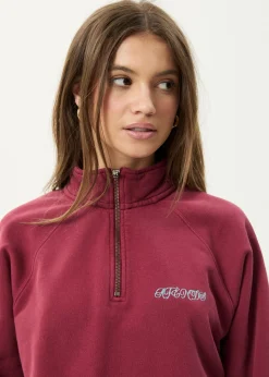 Sweaters & Hoodies|Outerwear<Afends Quartz Zip  - Raglan Quarter Zip Crew Washed Burgundy