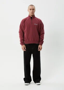 Sweaters & Hoodies|Outerwear<Afends Quartz Zip  - Raglan Quarter Zip Crew Washed Burgundy