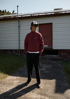 Sweaters & Hoodies|Outerwear<Afends Quartz Zip  - Raglan Quarter Zip Crew Washed Burgundy