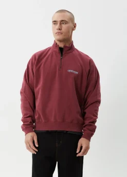 Sweaters & Hoodies|Outerwear<Afends Quartz Zip  - Raglan Quarter Zip Crew Washed Burgundy