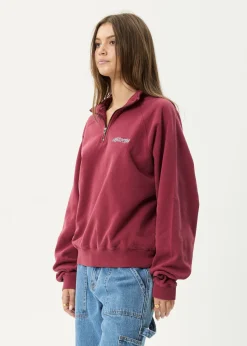 Sweaters & Hoodies|Outerwear<Afends Quartz Zip  - Raglan Quarter Zip Crew Washed Burgundy