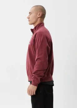 Sweaters & Hoodies|Outerwear<Afends Quartz Zip  - Raglan Quarter Zip Crew Washed Burgundy