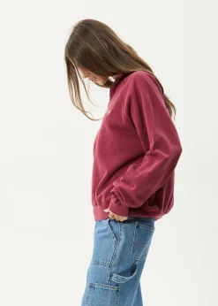 Sweaters & Hoodies|Outerwear<Afends Quartz Zip  - Raglan Quarter Zip Crew Washed Burgundy