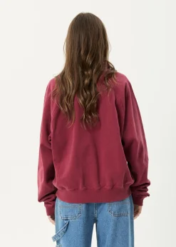 Sweaters & Hoodies|Outerwear<Afends Quartz Zip  - Raglan Quarter Zip Crew Washed Burgundy