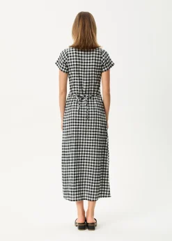 Dresses<Afends Rowan  - Seersucker Check Maxi Dress Black / White