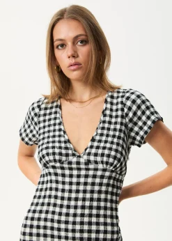 Dresses<Afends Rowan  - Seersucker Check Maxi Dress Black / White