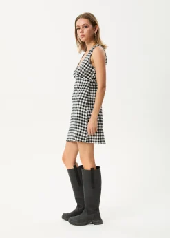 Dresses<Afends Rowan  - Seersucker Mini Dress Black / White