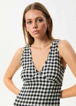 Dresses<Afends Rowan  - Seersucker Mini Dress Black / White