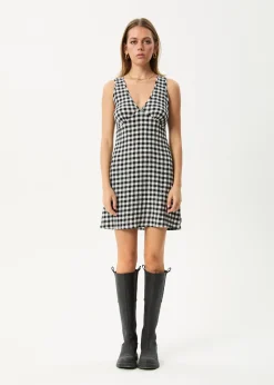 Dresses<Afends Rowan  - Seersucker Mini Dress Black / White