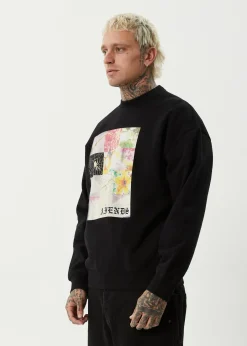 Sweaters & Hoodies<Afends Sadworld  - Crew Neck Jumper Black