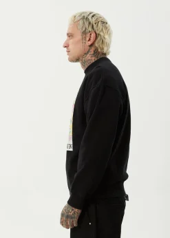 Sweaters & Hoodies<Afends Sadworld  - Crew Neck Jumper Black