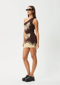 Dresses<Afends Set Fire  - One Shoulder Dress Coffee