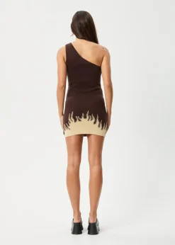Dresses<Afends Set Fire  - One Shoulder Dress Coffee
