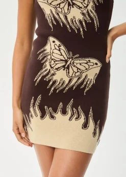 Dresses<Afends Set Fire  - One Shoulder Dress Coffee