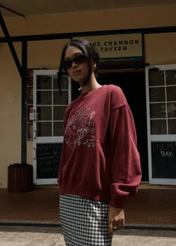 Outerwear<Afends Shapes  -  Crew Neck Jumper Washed Burgundy
