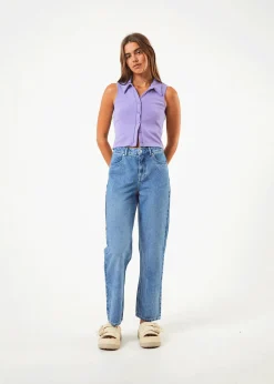 Jeans<Afends Shelby  - Denim Wide Leg Jean Long Worn Blue