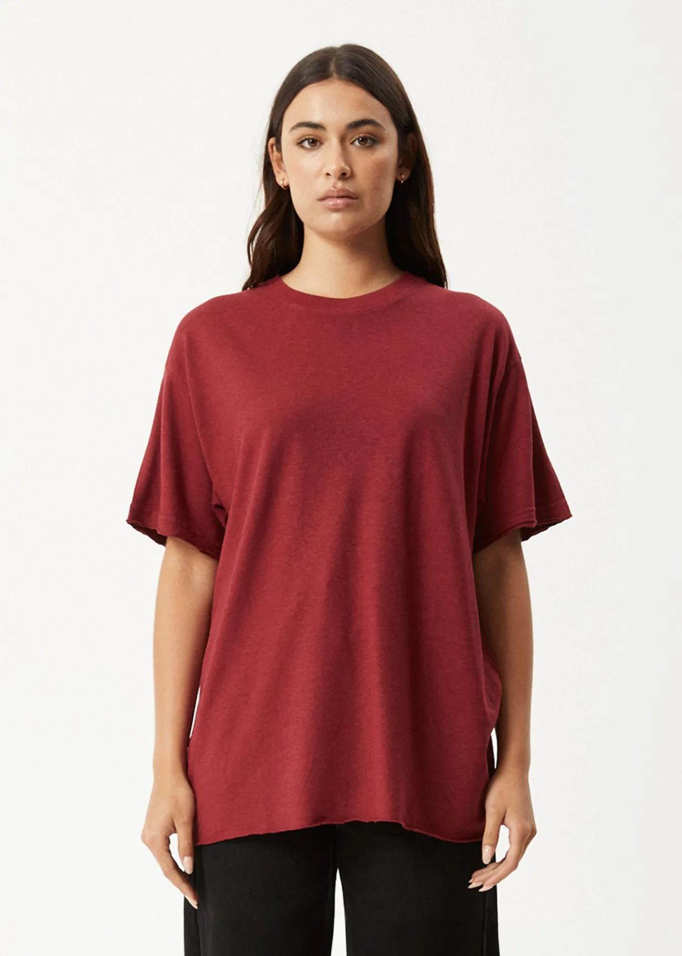 Tees & Shirts|Essentials<Afends Slay - Oversized Tee Burgundy