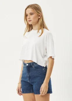 Tees & Shirts|Essentials<Afends Slay Cropped  - Oversized Tee White