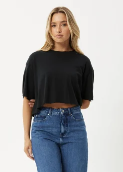 Tees & Shirts|Essentials<Afends Slay Cropped  - Oversized Tee Black