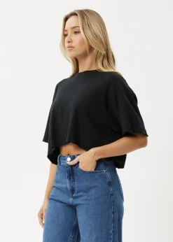 Tees & Shirts|Essentials<Afends Slay Cropped  - Oversized Tee Black