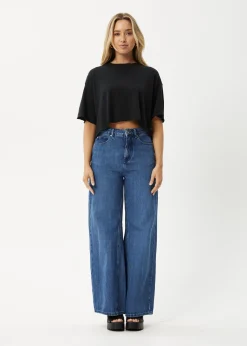 Tees & Shirts|Essentials<Afends Slay Cropped  - Oversized Tee Black