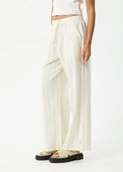 Pants|Sets & Co-Ords<Afends Splice - Seersucker Wide Leg Pant White / Lemongrass
