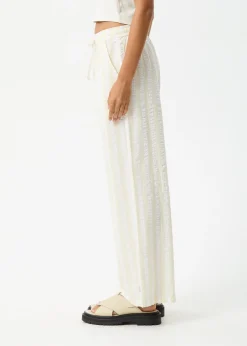 Pants|Sets & Co-Ords<Afends Splice - Seersucker Wide Leg Pant White / Lemongrass