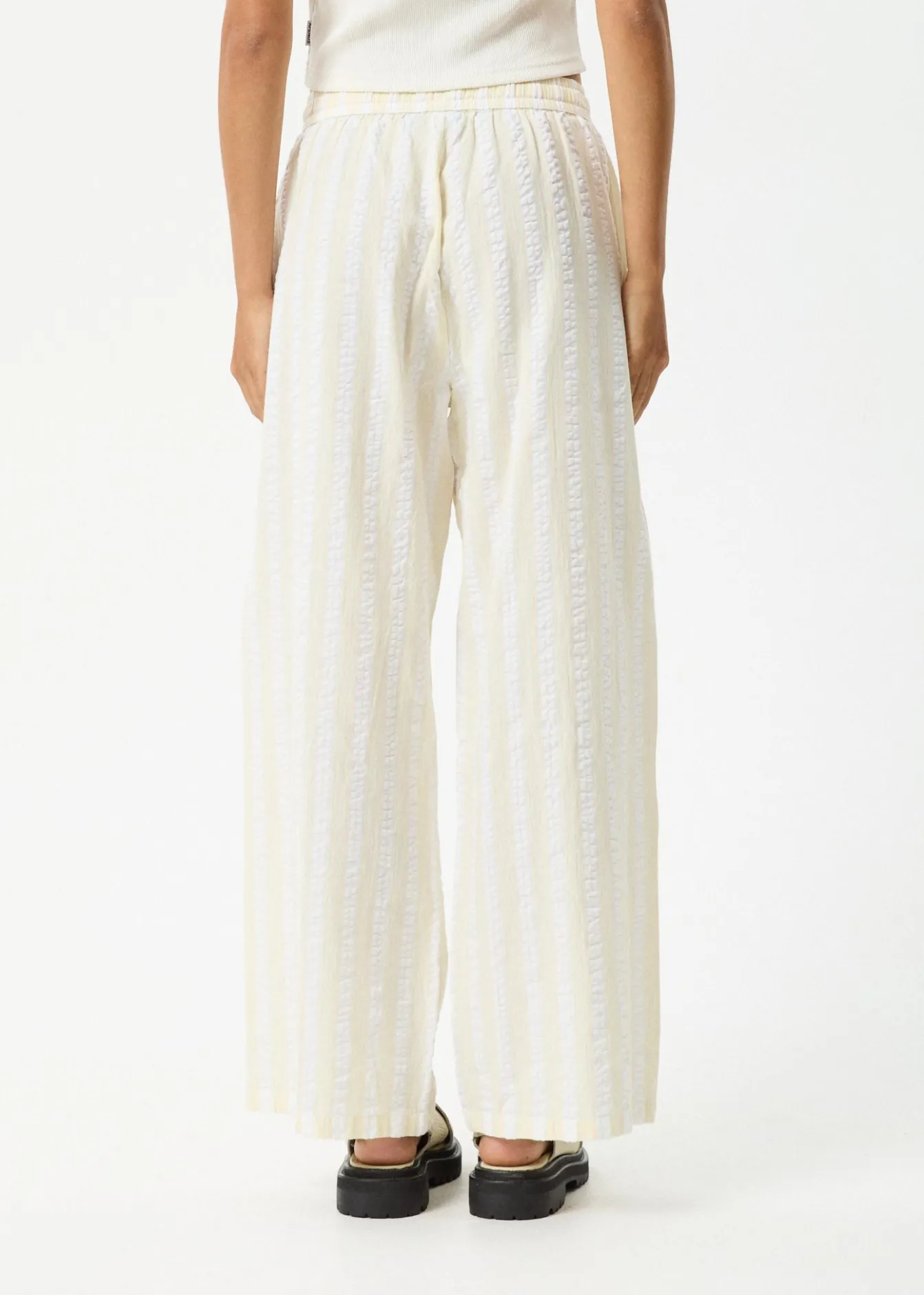 Pants|Sets & Co-Ords<Afends Splice - Seersucker Wide Leg Pant White / Lemongrass