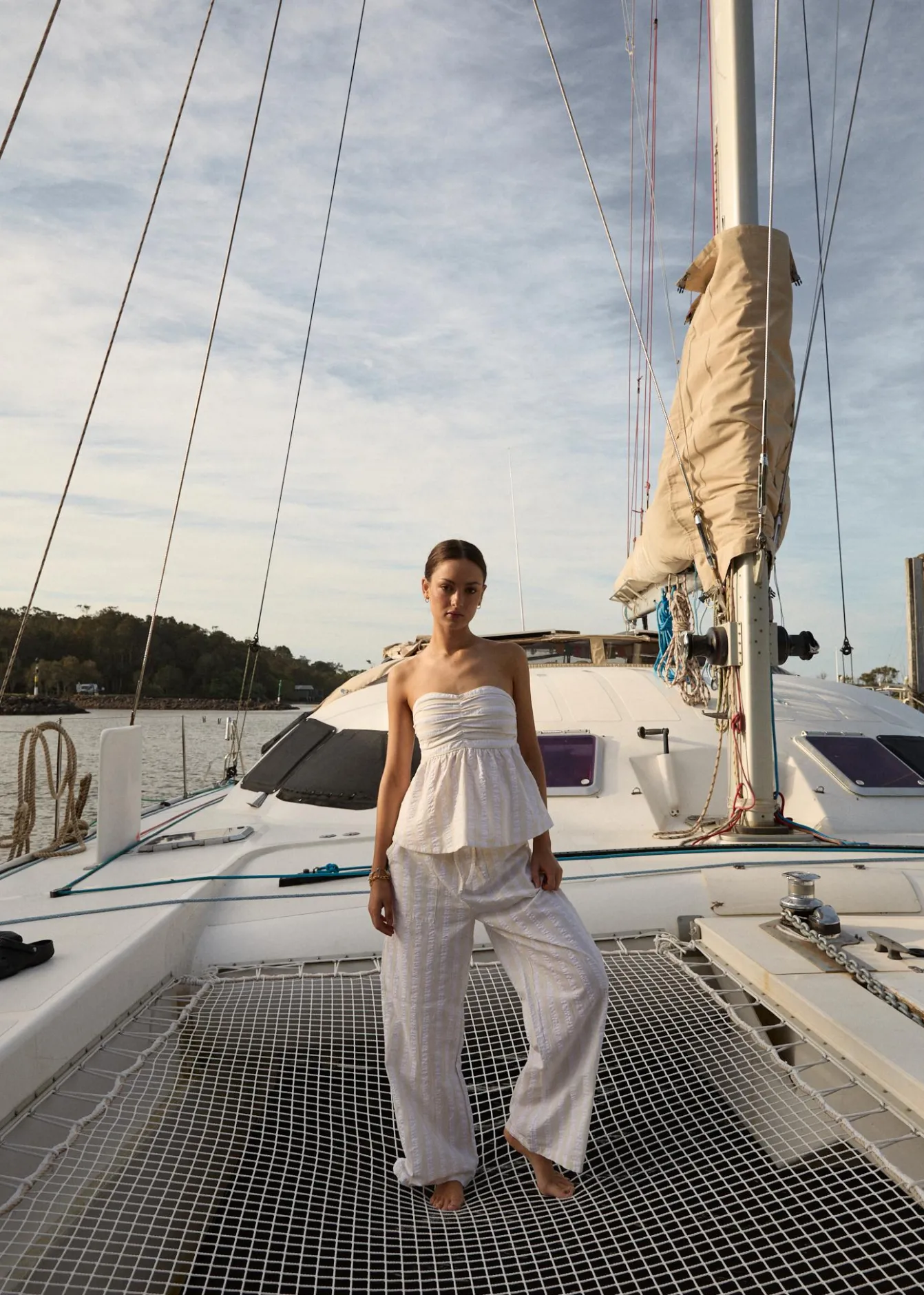 Pants|Sets & Co-Ords<Afends Splice - Seersucker Wide Leg Pant White / Lemongrass