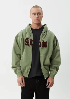 Sweaters & Hoodies<Afends Sun Bite - Zip Hood Oil Green