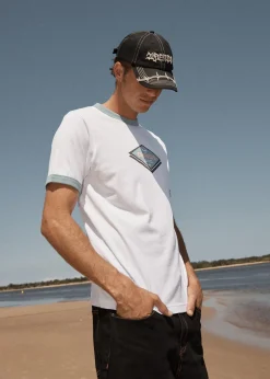 T-Shirts<Afends Tractorbeam  - Ringer Tee White