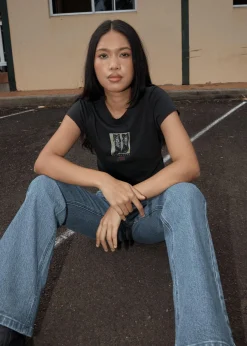 Tees & Shirts<Afends Walking  -  Baby Tee Stone Black